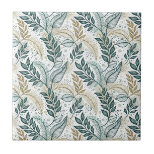 Azulejo De Cerâmica Padrão Floral Botânico de Folha Elegante em Azul T