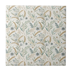 Azulejo De Cerâmica Padrão Floral Botânico de Trigo Rústico e Flor Sil