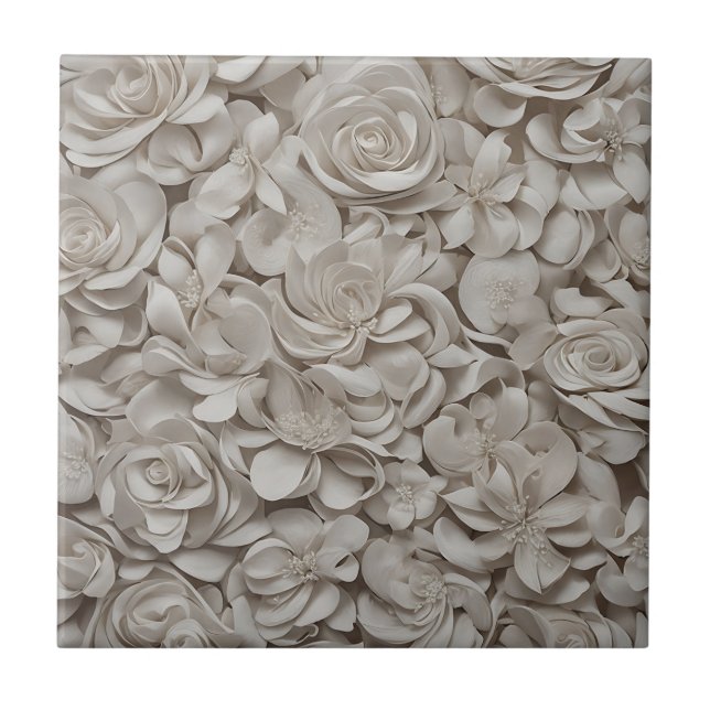 Azulejo De Cerâmica Padrão Floral Branco da Gardenia Elegante (Frente)