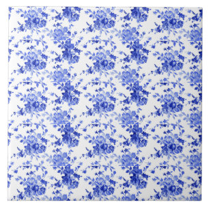 Azulejo De Cerâmica Padrão Floral Branco e Azul da Vintage