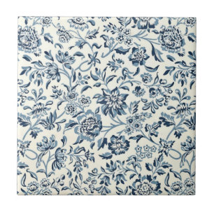Azulejo De Cerâmica Padrão floral branco e azul de vinheta