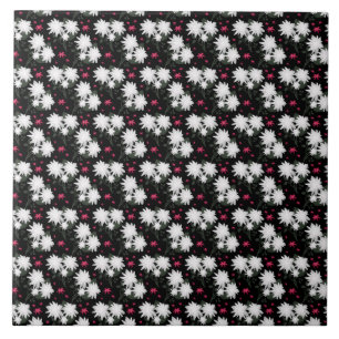 Azulejo De Cerâmica Padrão Floral Branco Elegante em Fundo Preto