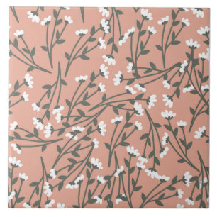 Azulejo De Cerâmica Padrão Floral Branco Rosa e Verde