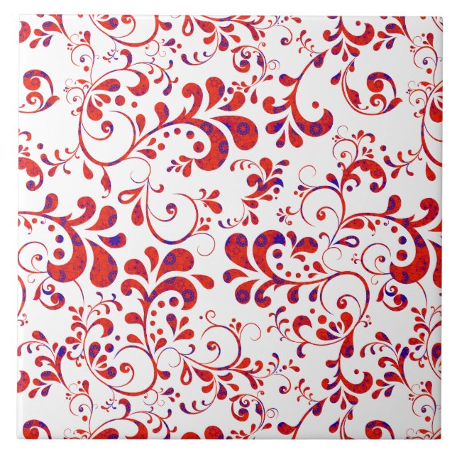 Azulejo De Cerâmica Padrão floral branco vermelho-claro (Frente)