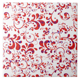 Azulejo De Cerâmica Padrão floral branco vermelho fofo