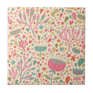 Azulejo De Cerâmica Padrão floral brilhante