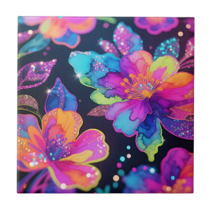 Azulejo De Cerâmica Padrão Floral Brilho Neon