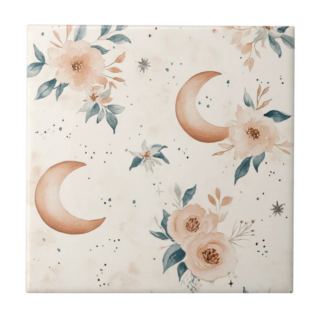 Azulejo De Cerâmica Padrão Floral Celestial (1) (Frente)