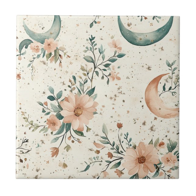 Azulejo De Cerâmica Padrão Floral Celestial (10) (Frente)