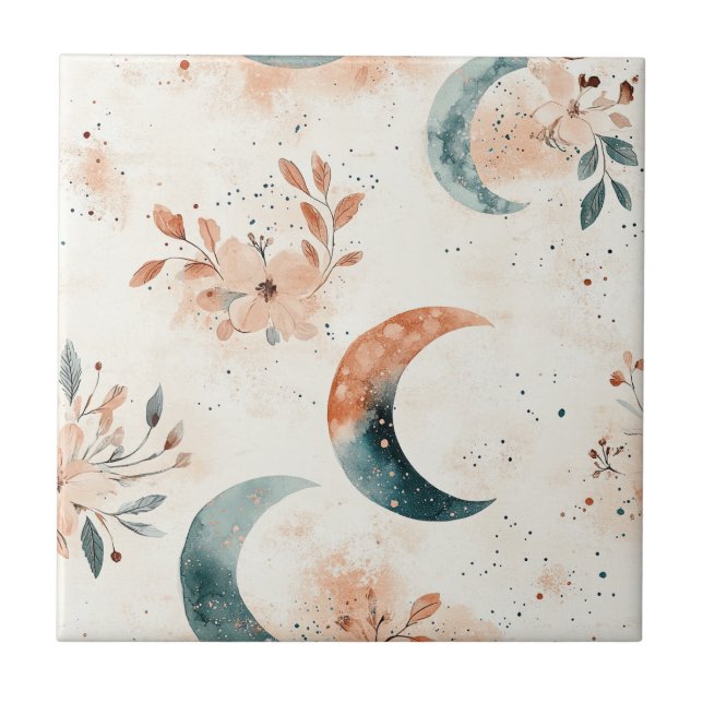 Azulejo De Cerâmica Padrão Floral Celestial (7) (Frente)