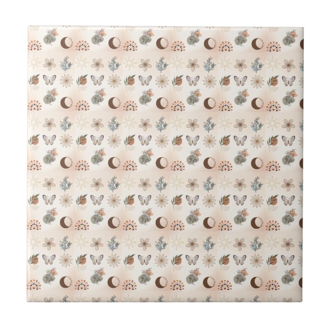 Azulejo De Cerâmica Padrão Floral Celestial Boho (Frente)
