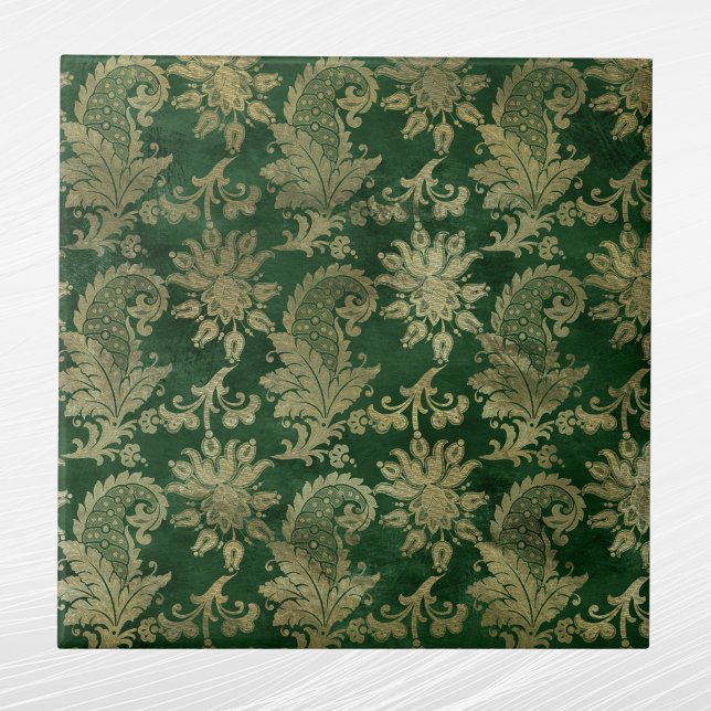 Azulejo De Cerâmica Padrão Floral Celtic Green Dourado Paisley (Criador carregado)