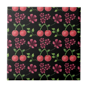 Azulejo De Cerâmica Padrão Floral Cereja Vermelha