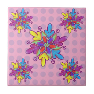 Azulejo De Cerâmica Padrão Floral Colorido de Caleidoscópio Abstrato