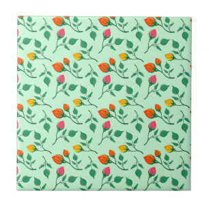 Azulejo De Cerâmica Padrão floral com flores rosa coloridas