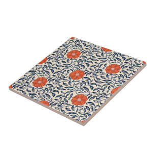 Azulejo De Cerâmica Padrão floral contínuo com flor laranja vibrante