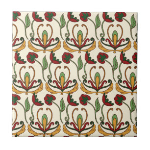 Azulejo De Cerâmica Padrão floral contínuo com flores vermelhas e amar
