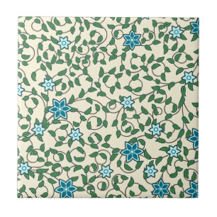 Azulejo De Cerâmica Padrão floral contínuo em fundo bege