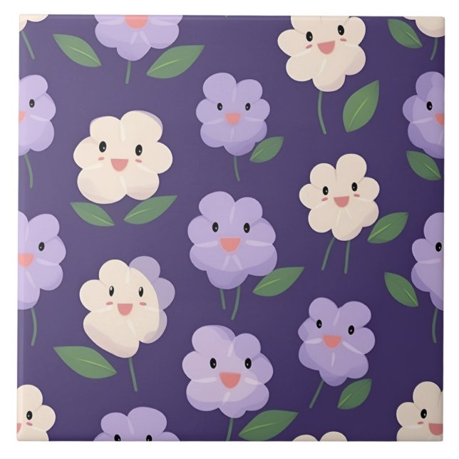 Azulejo De Cerâmica Padrão Floral Cute Kawaii (Frente)