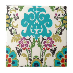 Azulejo De Cerâmica Padrão Floral Damask Plum Turquoise