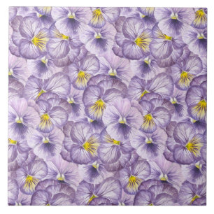Azulejo De Cerâmica Padrão floral de aquarela com pânico violeta