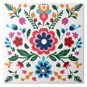 Azulejo De Cerâmica Padrão Floral de Arte Popular Flores Coloridas