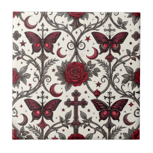 Azulejo De Cerâmica Padrão Floral de Borboleta Gótica (1)