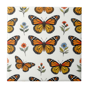 Azulejo De Cerâmica Padrão Floral de Borboleta Monarca