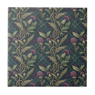 Azulejo De Cerâmica Padrão Floral de Cardo e Tartã Escocesa
