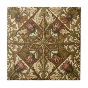 Azulejo De Cerâmica Padrão Floral de Cardo Marrom Quente Vitoriano