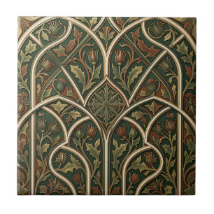 Azulejo De Cerâmica Padrão Floral de Cardo Vitoriano Verde Escuro