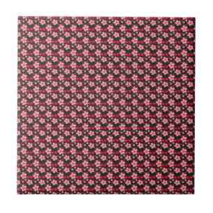 Azulejo De Cerâmica Padrão Floral de Cerejeira, Flores Rosas