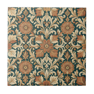 Azulejo De Cerâmica Padrão Floral de Damasco Vitoriano com Bronze Cobr