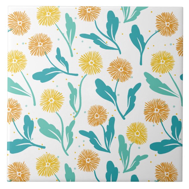 Azulejo De Cerâmica Padrão Floral de Dandelion Amarelo - Inspirado na  (Frente)