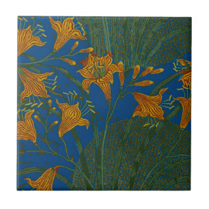 Azulejo De Cerâmica Padrão Floral de Dia Lírio Vintage de Walter Crane
