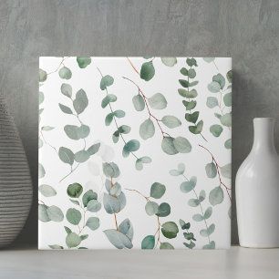 Azulejo De Cerâmica Padrão Floral de Eucalipto em Aquarela
