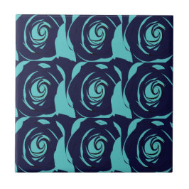 Azulejo De Cerâmica Padrão Floral de Flor Rosa Azul-Marinho Azul