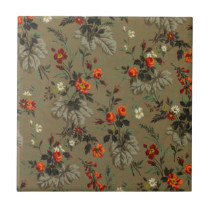 Azulejo De Cerâmica Padrão floral de flores de rosas vermelhas vintage