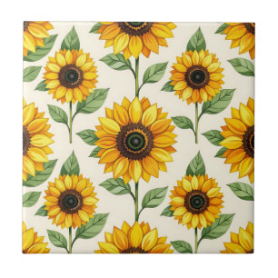 Azulejo De Cerâmica Padrão Floral de Girassol Sem Costura Amarelo Bril