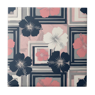 Azulejo De Cerâmica Padrão Floral de Hibisco Azul Elegante (10)