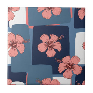 Azulejo De Cerâmica Padrão Floral de Hibisco Azul Elegante (11)