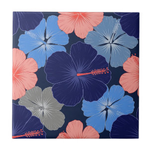 Azulejo De Cerâmica Padrão Floral de Hibisco Azul Elegante (13)