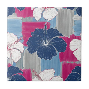 Azulejo De Cerâmica Padrão Floral de Hibisco Azul Elegante (2)