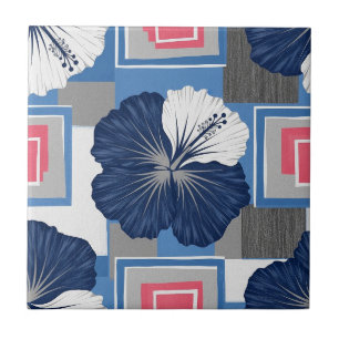 Azulejo De Cerâmica Padrão Floral de Hibisco Azul Elegante (4)