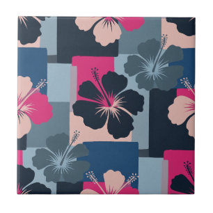 Azulejo De Cerâmica Padrão Floral de Hibisco Azul Elegante (8)
