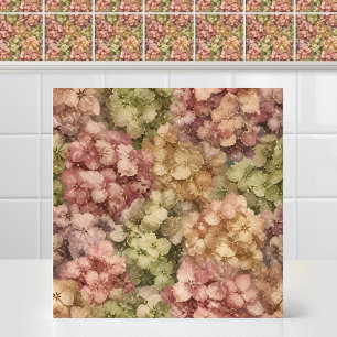 Azulejo De Cerâmica Padrão Floral de Hortênsia Antiga em Aquarela