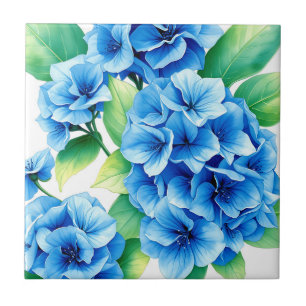 Azulejo De Cerâmica Padrão Floral de Hortênsias Azuis