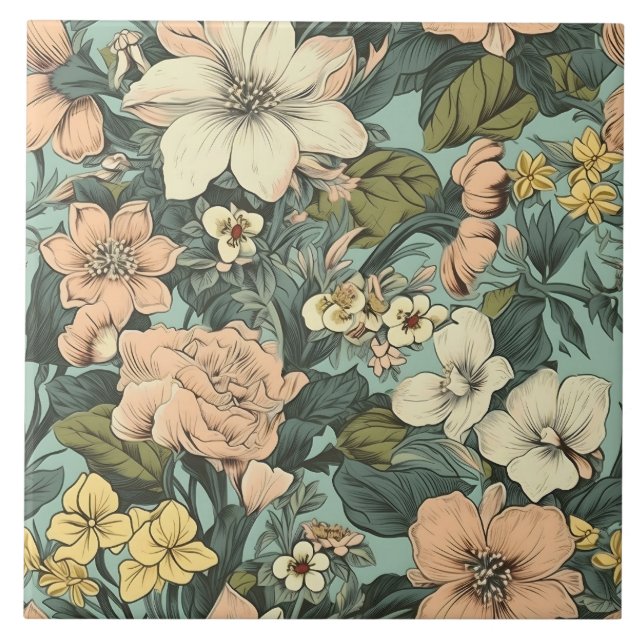 Azulejo De Cerâmica Padrão Floral de Lírio Botânico (Frente)