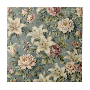 Azulejo De Cerâmica Padrão Floral de Lírio Peônia Vintage