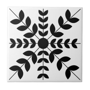Azulejo De Cerâmica Padrão Floral de Mandala abstrato preto e branco